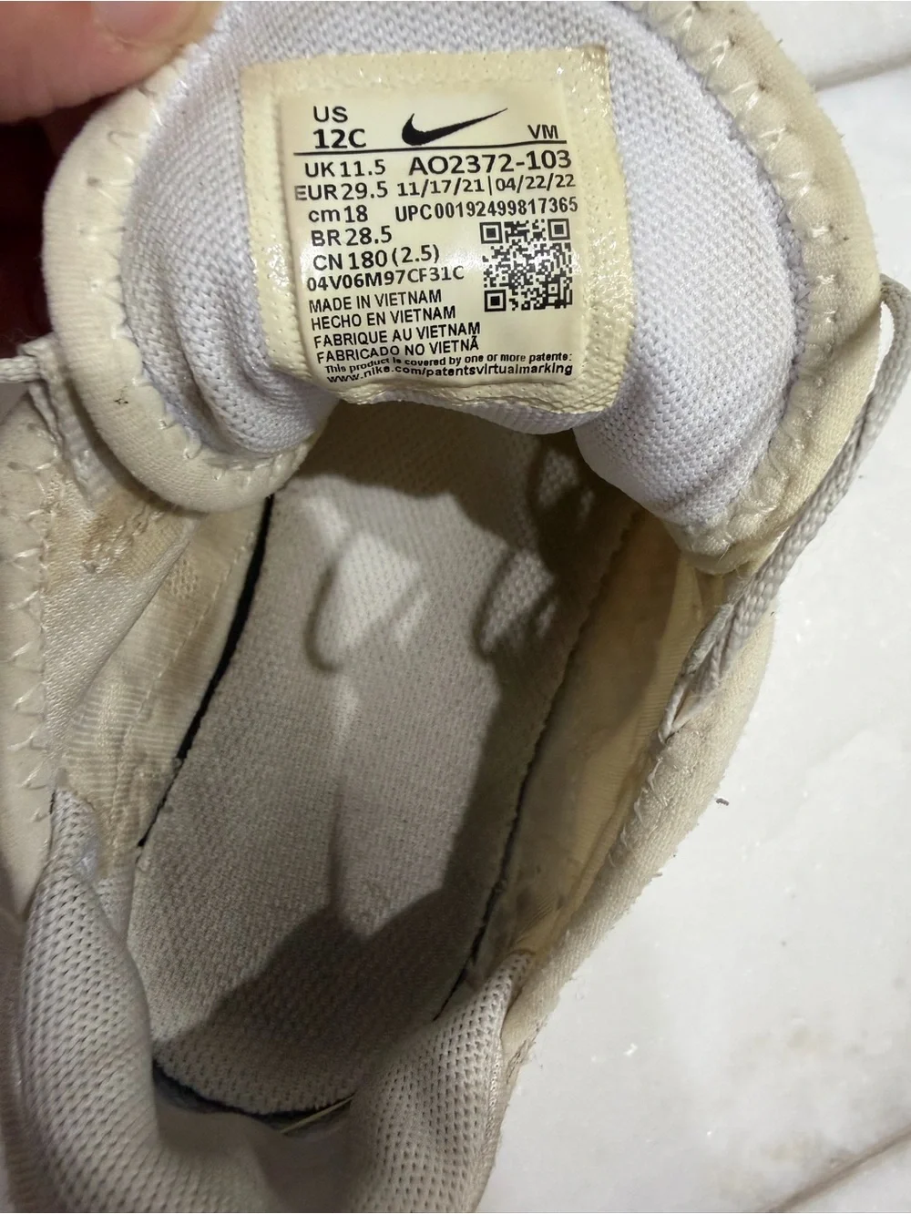 Size 12 Kids Nike Air Max White Sneaker Shoes